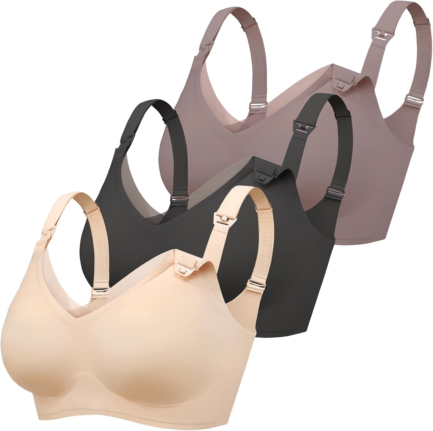 617mWIoaHzL._AC_SL1500_.jpg 3 Pack Nursing Bras for Breastfeeding Seamless V Neck Mesh Maternity Bra Comfort Pregnancy Sleep Bralette - Image 1