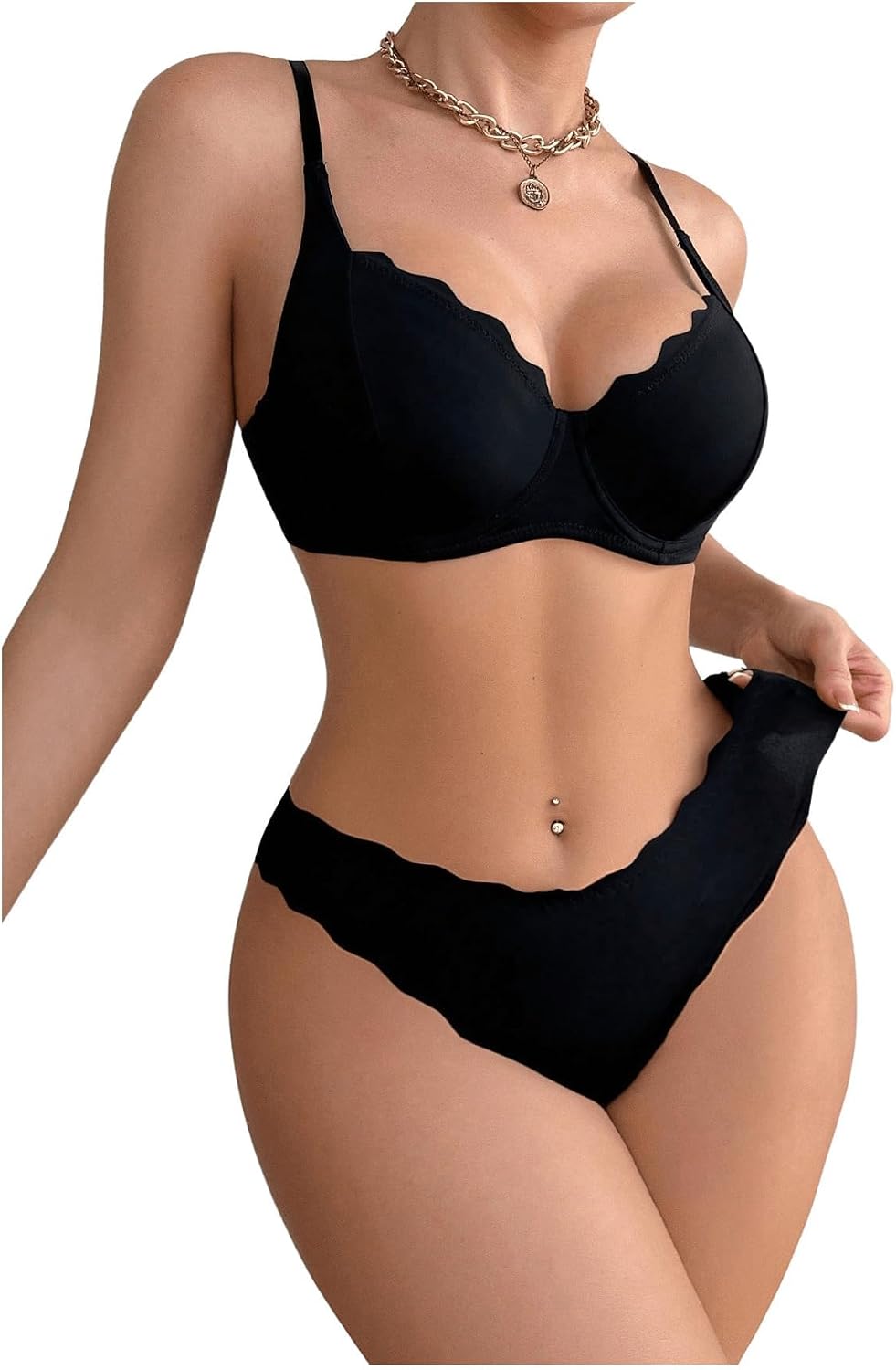 619qLOo8UL._AC_SL1500_.jpg Women 2 Piece Lingerie Sets Scallop Trim Lightly Lined Underwire Bra and Low Rise Briefs Underwear - Image 1