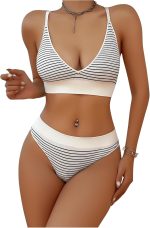 Women Striped Matching Bra and Panty Sets 2 Piece Lingerie Underwear  Set
