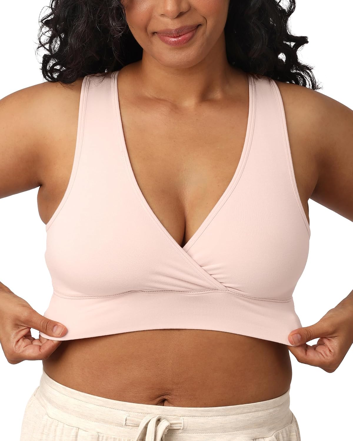 71bPNZ3mUbL._AC_SL1500_.jpg French Terry Nursing Bra for Breastfeeding and Sleep, Racerback Crossover, Soft and Stretchy Maternity Bra - Image 1