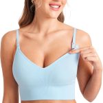 Ribbed Wireless Nursing Bras for Breastfeeding Longline Maternity Sleep Bra V Neck Comfort