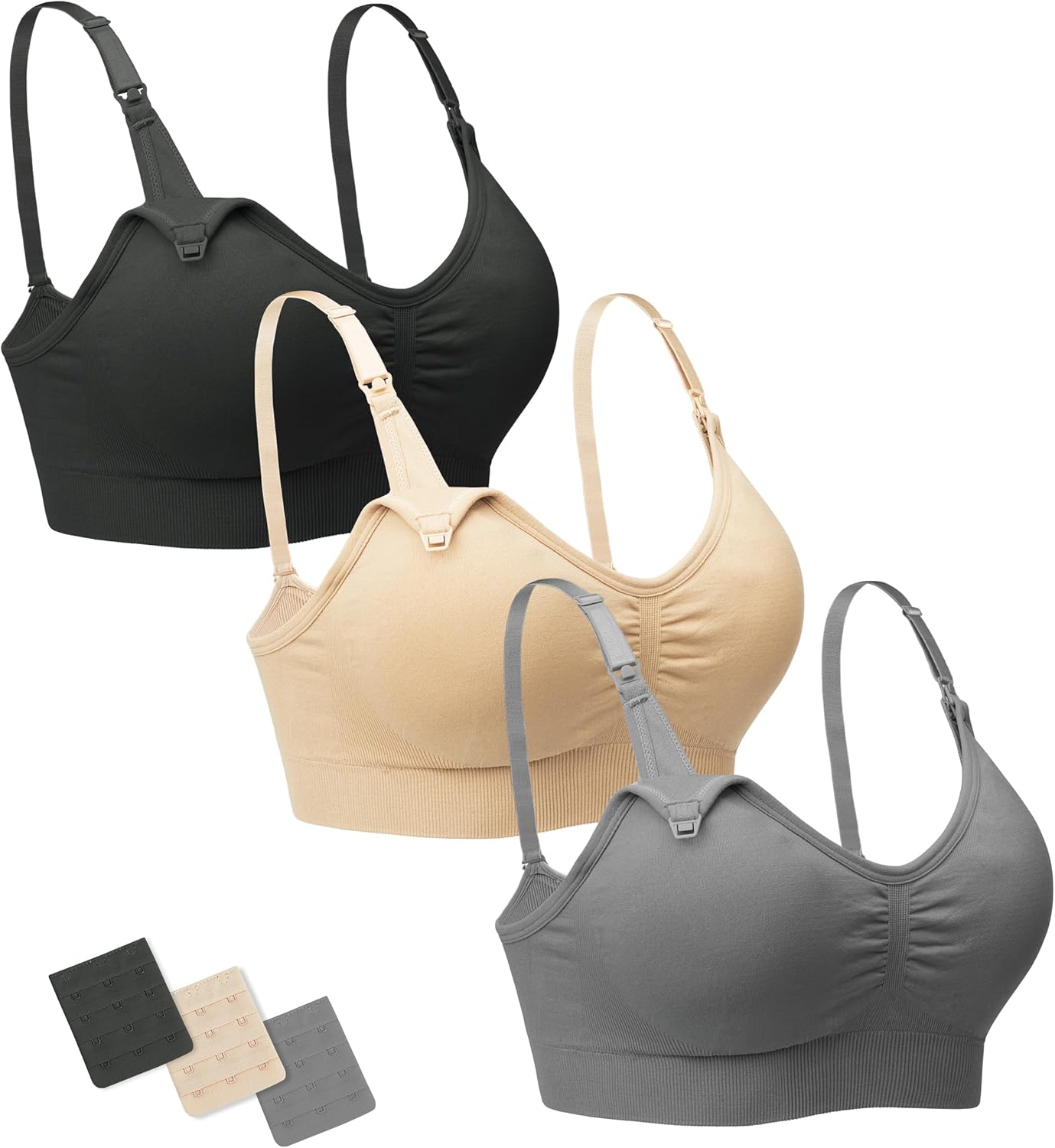 71r2jGLxNsL._AC_SL1500_.jpg Nursing Bras Maternity Bra for Breastfeeding Pregnancy Wireless Bralette with Pads, Extenders & Clips - Image 1